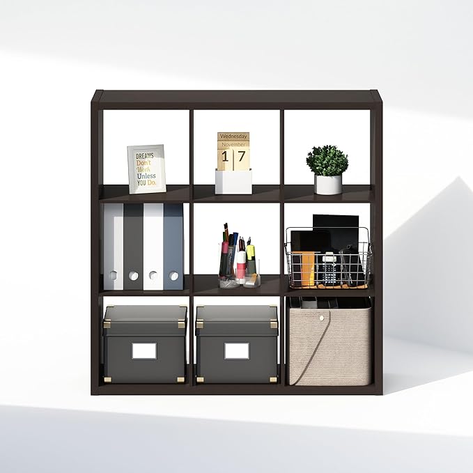 Furinno Cubic Closet Organizers and Storage, 9-Cube Closet Organizer, Open Shelf Closet Storage, Extra Thick Frame for Wardrobe, Bedroom, Living Room, Dark Oak