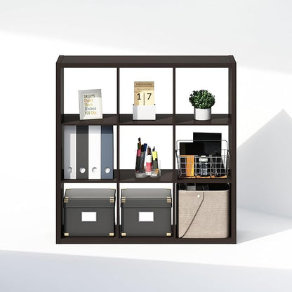 Furinno Cubic Closet Organizers and Storage, 9-Cube Closet Organizer, Open Shelf Closet Storage, Extra Thick Frame for Wardrobe, Bedroom, Living Room, Dark Oak