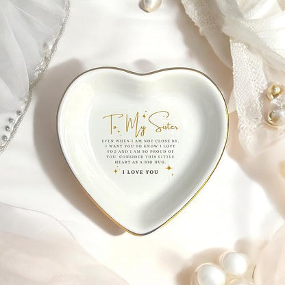 HatafaFurni Ring Dish Holder for Sister - Jewelry Trinket Tray Gift for Big Sister - Wedding Christmas Ceramic Dish - Consider This Little Heart As A Big Hug