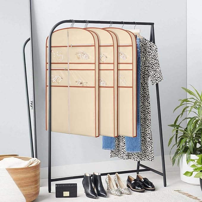 43" Garment Bag for Travel for Hanging Clothes Storage Hanging Suit Cover with Zipper and Accessory Storage for Coats, Dresses, Suits