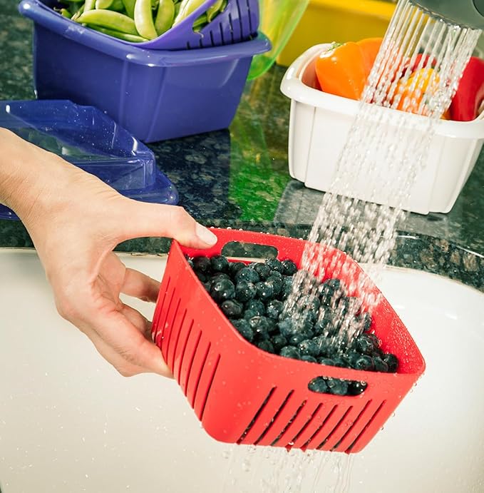 Hutzler 3-in-1 Berry Keeper Colander and Container, Keeps Berries Fresh Longer 2 pints, Red