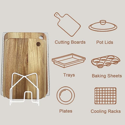 Cutting Board Holder Pot Lid Organizer W 2 Chip Bag Clips 304 Stainless Steel Pan Organizer Under Cabinet Inside Cabinet Pot Cover Cookie Sheet Bakeware Serving Tray Cooling Rack Stand Kitchen White