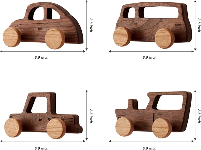 Kids Coat Hooks Wall Mount, Walnut Car-Shaped Coat Rack Heavy Duty for Bathrooms,Kids’ Room,Door,Nursery,Entryway, 4 Pack Wood Wall Hooks for Hanging Hats,Backpacks,Towels,Keys&Clothes
