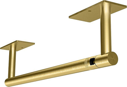 RUACQ Paper Towel Holder Under Cabinet, Wall Mounted or Adhesive Stainless Steel Paper Towel Holder,Square Base Paper Towel Rack for Kitchen, RV, Bathroom (Brushed Gold)