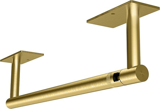 RUACQ Paper Towel Holder Under Cabinet, Wall Mounted or Adhesive Stainless Steel Paper Towel Holder,Square Base Paper Towel Rack for Kitchen, RV, Bathroom (Brushed Gold)