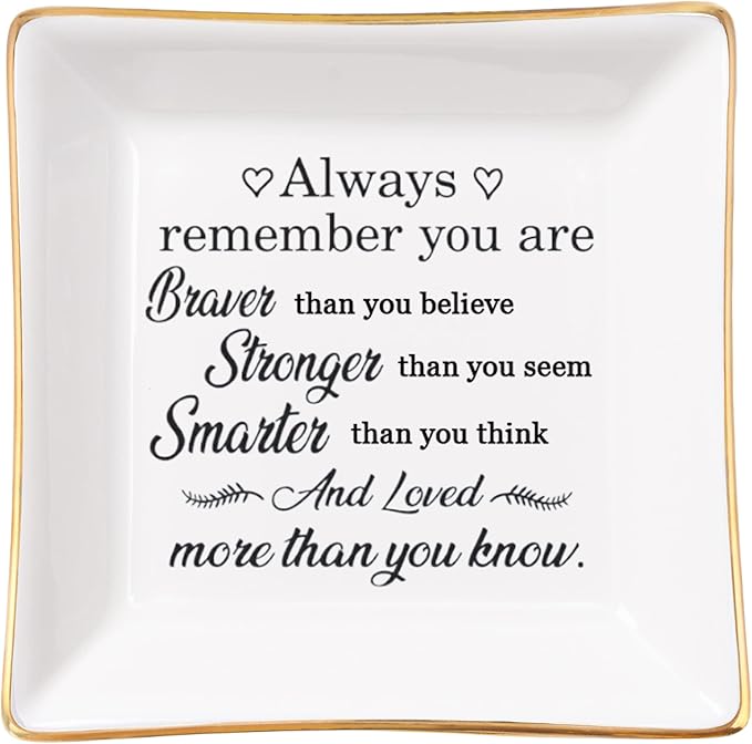 Spegiffu Inspirational Gifts for Women Trinket Dish with Positive Quotes - Always Remember You are Braver Stronger Smarter Than You Think, Motivational Gifts for Women Encouragement Cheer Up Gift