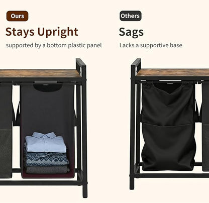 Heybly Laundry Hampers, 3 × 15 Gal (171 L) Laundry Basket with Large Desktop Sorter for Laundry Room Organization, Bathroom and Dorm Laundry Bags on Storage Shelf, Rustic Brown HLH003SR