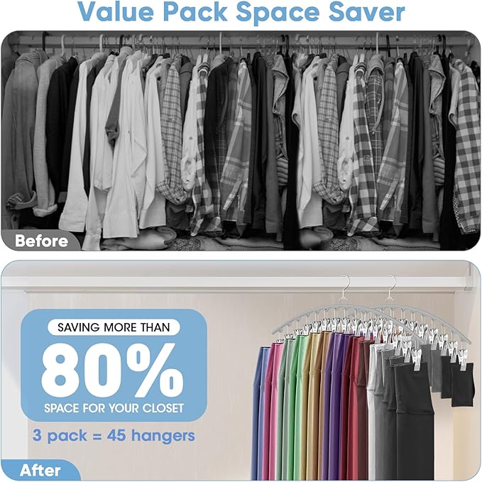 6 Pack Legging Organizer for Closet Hanging, Pants Hangers with Clips Holds 95 Leggings, Shorts, Skirts, Jeans, Hats, Pants Hangers Space Saving Clothes Racks Closet Organizers and Storage, Grey