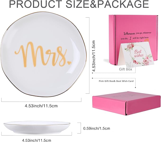 Spegiffu Mrs. Ring Dish Trinket Jewelry Tray Ring Holder Engagement Gifts for Couples Newly Engaged, Bridal Shower Gifts for Bride to be Her Wedding Gifts for Newlyweds Bachelorette Future MRS Gift