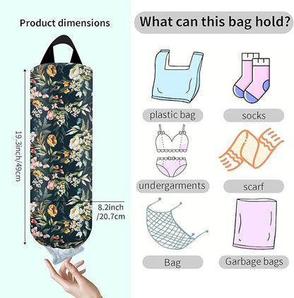 Plastic Bag Holder, Wall Mount Grocery Bag Organizer, Funny Hanging Trash Storage Dispenser for Home Kitchen Boho White Floral