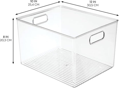 Linus Multi-Purpose Storage Bin with Handles for Kitchen, Pantry, Cabinet, Nursery, Crafts - 12" x 10" x 8", Clear
