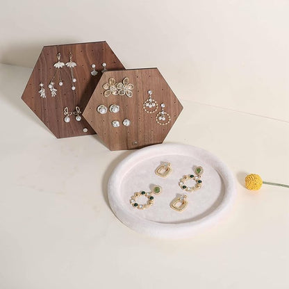 GemeShou Round Jewelry Organizer Plate, Top Microfiber Velvet Jewelry Display Tray, Empty Jewelry Showcase Tray for Necklaces, Bracelets, Rings, Earrings (Cream-Medium, 7.9 x 7.9 in)