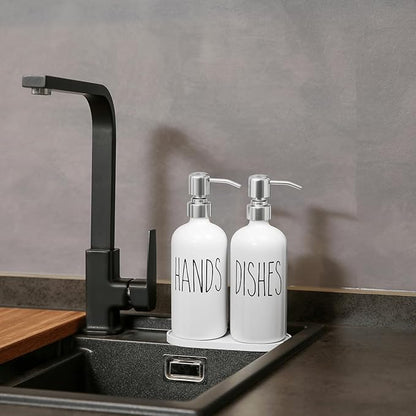 MOMEEMO Soap Dispenser for Kitchen Sink, White Soap Dispenser with Silver Metal Pump, Suitable for Kitchen Decor and Accessories. (White & Silver)