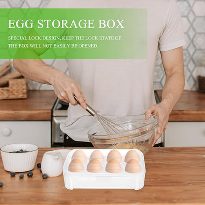 Yardwe Egg Storage Box 8 Egg Holder with Secure Lock Lightweight Pp Material Refrigerator Organizer for Kitchen and Camping Space Saving Carrier