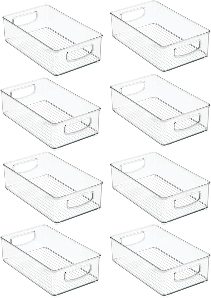 mDesign Small Plastic Kitchen Storage Container Bin with Handles - Organization in Pantry, Refrigerator or Freezer - Food Organizer for Fruit, Yogurt, Squeeze Pouches, Ligne Collection, 8 Pack, Clear