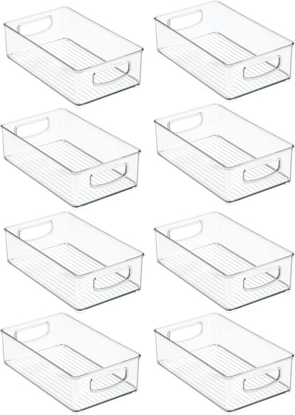 mDesign Small Plastic Kitchen Storage Container Bin with Handles - Organization in Pantry, Refrigerator or Freezer - Food Organizer for Fruit, Yogurt, Squeeze Pouches, Ligne Collection, 8 Pack, Clear