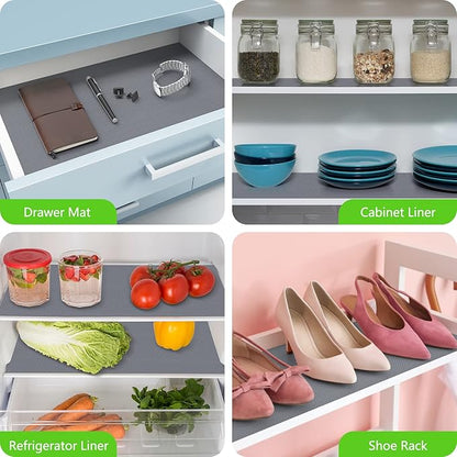 Shelf Liners for Kitchen Cabinets Refrigerator Liners Waterproof Kitchen Cupboard Liner Non-Slip Drawer Mats EVA Material Non Adhesive Fridge Mats for Shelves - Gray 23.6 x 78.7 Inches