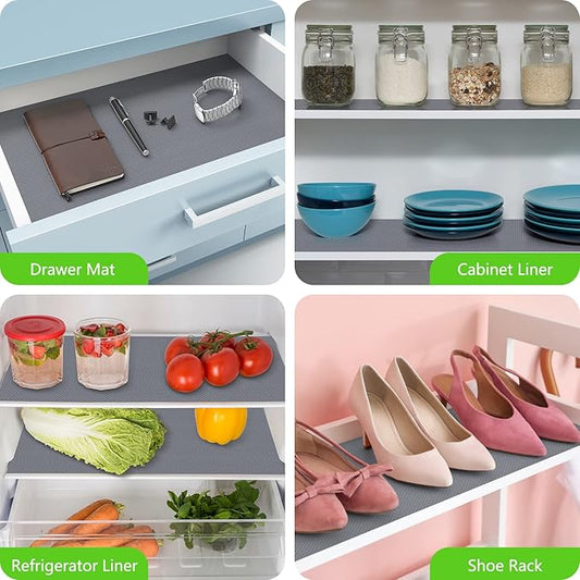 Shelf Liners for Kitchen Cabinets Refrigerator Liners Waterproof Kitchen Cupboard Liner Non-Slip Drawer Mats EVA Material Non Adhesive Fridge Mats for Shelves - Gray 11.8 x 393.7 Inches