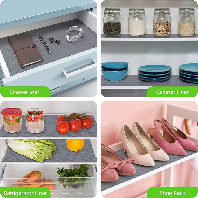 Shelf Liners for Kitchen Cabinets Non Adhesive，Drawer Liner Non-Slip，Waterproof Refrigerator Liners for Shelves Fridge Mats, Pantry Cabinet Protectors Cupboard Liner- Gray 11.8 x 236.2 Inches
