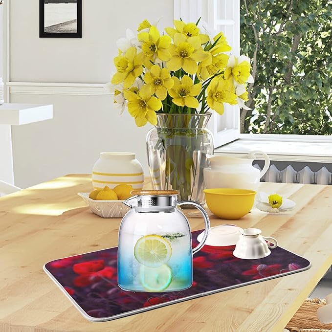 ZzWwR Magic Red Poppy 16" x 18" Absorbent Dish Drying Mat Microfiber Kitchen Countertop Table Protector Multi-Purpose Counter Rack Sink Drainer Pad