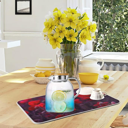 ZzWwR Magic Red Poppy 16" x 18" Absorbent Dish Drying Mat Microfiber Kitchen Countertop Table Protector Multi-Purpose Counter Rack Sink Drainer Pad