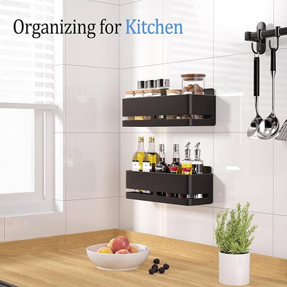 YESENT Shower Caddy, 2-Pack Shower Shelf, Heavy-Duty Bathroom Storage Shelf, Large Capacity No-Drill Bathroom Organizer, Black Metal Storage Basket, Adhesive Installation