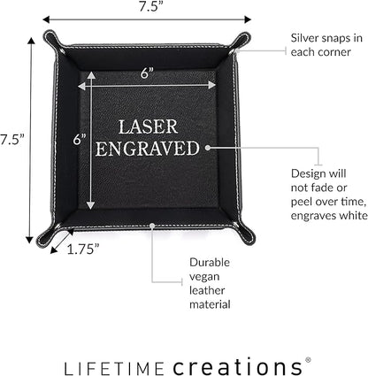 Lifetime Creations Personalized Valet Tray (Black) - Custom Engraved Vegan Leather Snap Catchall, Gifts for Groomsmen