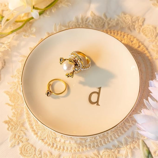 COMMGOAL Ceramic Ring Holder for Jewelry, Jewelry Tray, Ring Dish, Aesthetic Room Decor, Engagement Gifts Bride Gifts Wedding Gifts for Women, White, 4.75"(D)