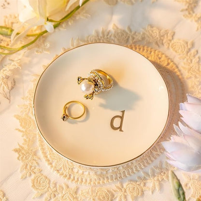 COMMGOAL Ceramic Ring Holder for Jewelry, Jewelry Tray, Ring Dish, Aesthetic Room Decor, Engagement Gifts Bride Gifts Wedding Gifts for Women, White, 4.75"(D)