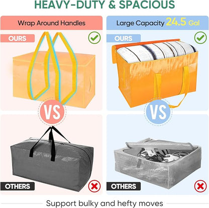 BALEINE 8-Pack Oversized Moving Bags with Reinforced Handles, Heavy-Duty Storage Tote for Clothes, Moving Supplies (Light Yellow, 8-Pack)