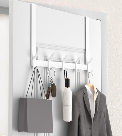 KitchLife Over The Door Hooks Hanger with 15.75 inches Extended Arms, Fit for 1-3/4" Doors, J40U, Thickened Bathroom Towel Rack Organization, 1 Pack Double-Hook, Glossy White