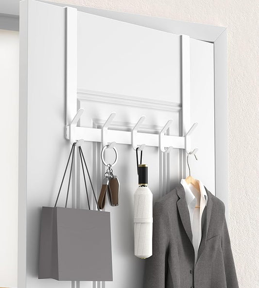 KitchLife Over The Door Hooks Hanger with 15.75 inches Extended Arms, Fit for 1-3/8" Doors, J40U, Thickened Bathroom Towel Rack Organization, 1 Pack Double-Hook, Glossy White