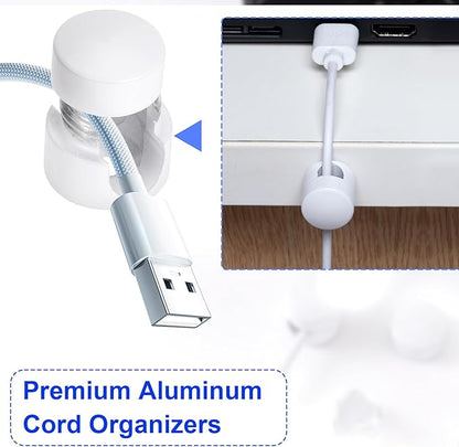 3 Sets Charger Holders for Cords, White Adjustable Cable Anchor Holders, Adhesive Metal Cord Clips, Cable Management Wire Organizers for Desk, Office, Nightstand