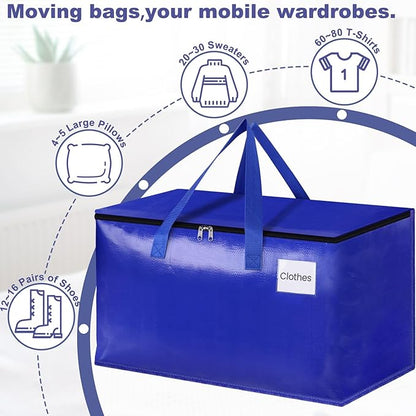 StorageRight Moving Bags-Heavy Duty Moving Boxes, Storage Totes with Zipper, Reinforced Handles and Tag Pocket-Collapsible Moving Supplies for moving, Storage and Travel 93L(Four Colors-10 Pack)