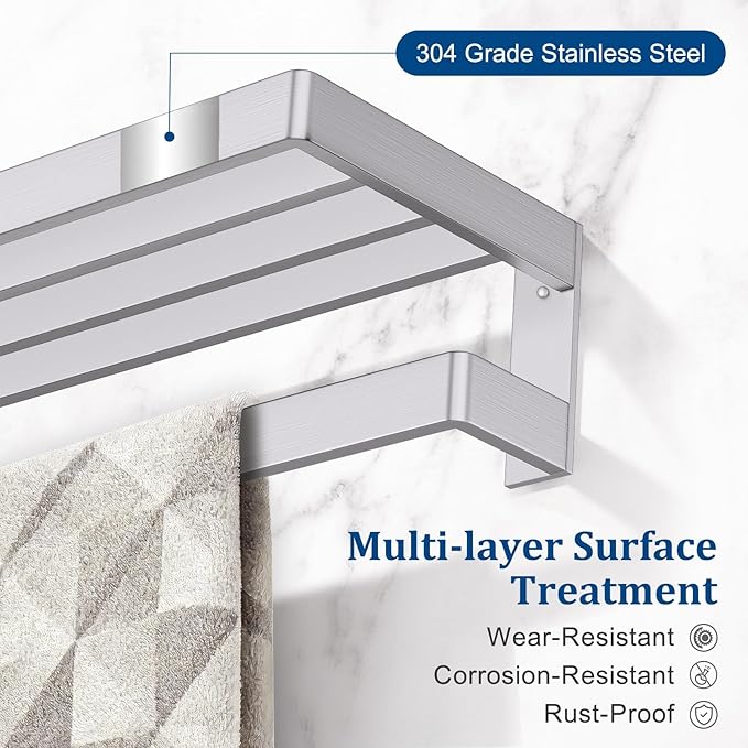 Brushed Nickel Double Towel Bar for Bathroom,Multi-Layer Towel Bar/Towel Holder Stainless Steel Wall-Mounted Bathroom Hardware Accessories 23.6-inch