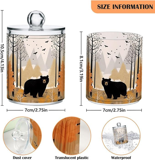 MNSRUU 4 Pack Qtip Holder Organizer Dispenser Black Bear Forest Pink Bathroom Storage Canister Cotton Ball Holder Bathroom Containers for Cotton Swabs/Pads/Floss