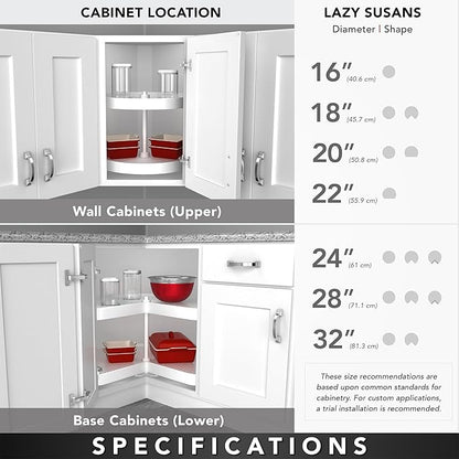 Rev-A-Shelf 32" Single Kidney-Shaped Lazy Susan with Swivel Bearings, Wood, 4WLS401-32-BS52