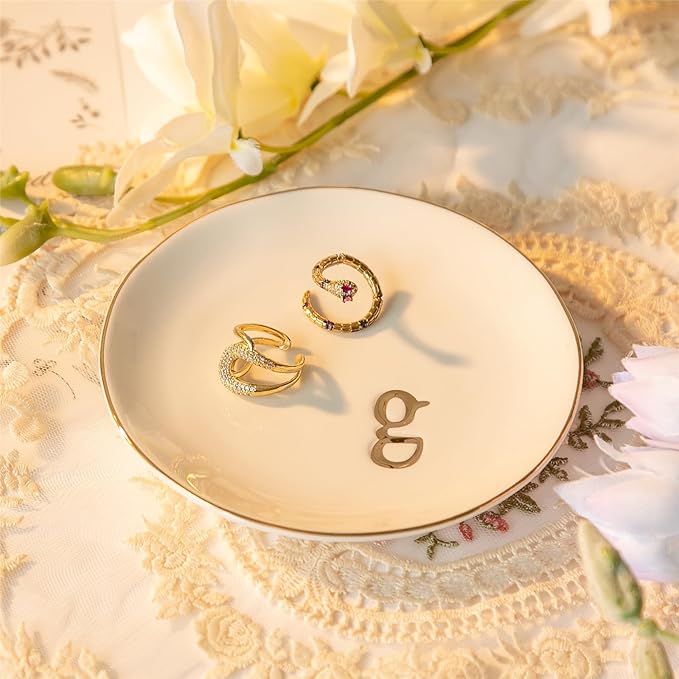 COMMGOAL Ceramic Ring Holder for Jewelry, Jewelry Tray, Ring Dish, Aesthetic Room Decor, Engagement Gifts Bride Gifts Wedding Gifts for Women, White, 4.75"(G)