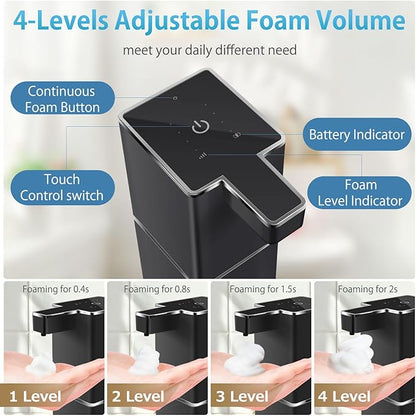 JEMISUN Automatic Foaming Soap Dispenser Touchless 380ml/12.8oz Rechargeable Hand Soap Dispenser Wall Mounted 4 Levels Adjustable Foam Soap Pump for Bathroom Kitchen Dish Soap