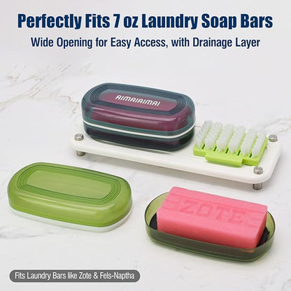 AIMAIAIMAI Shampoo Bar Holder Travel Case for Two Bars – Compatible with Kitsch Solid Shampoo & Conditioner Bars, Large Soap Container for Bathroom or Travel (Green Style A-Large)
