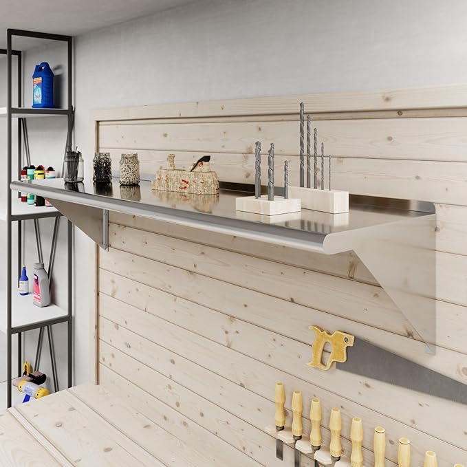 AmGood 16 in. x 60 in. Stainless Steel Wal Mount Shelf. Commercial/Home. Kitchen, Restaurant, Garage, Laundry, Utility Room. NSF
