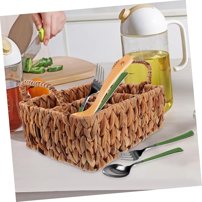Holder Woven Seagrass Storage Basket Kitchen Utensil Organizer Woven Cutlery Basket Desktop Sundry Holder Practical Storage
