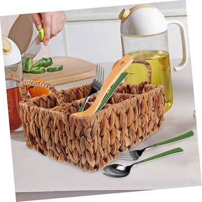 Holder Woven Seagrass Storage Basket Kitchen Utensil Organizer Woven Cutlery Basket Desktop Sundry Holder Practical Storage