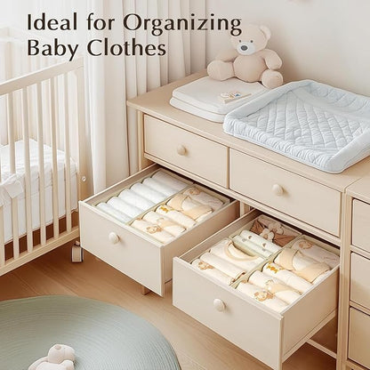 DIMJ Drawer Organizers Clothes, Set of 6 Dresser Organizer Bins, Fabric Closet Organizers and Storage, Shallow Drawer Dividers for Nursery, Clothing, Baby Clothes, Socks, Underwears, Tie (Beige)