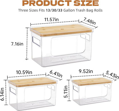 Goabroa 3 Pack Trash Bag Holder Dispenser with Bamboo Top, Stackable Garbage Bag Holder for TrashBags 13/30/33 Gallon, Garbage Bag Organizer Under Sink for Kitchen and Laundry Room Organization