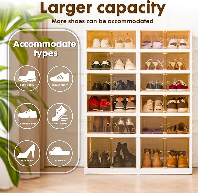 LAFORMO Collapsible Shoe Rack Organizer Foldable Shoe Cabinet with Doors, Large Plastic Folding Shoe Cabinet, Easy Assembly Shoe Shelves Organizer for Entryway (6Tiers,24Pairs)