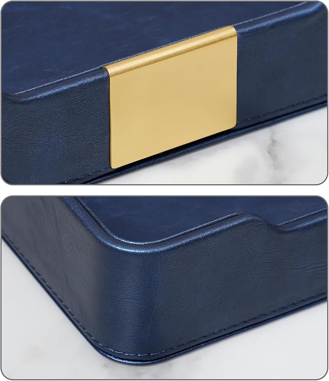 MEIBOOCH 10.2" x 6.7" Nightstand Organizer Tray with Gold Accent, Decorative Valet Trays Cologne Organizer for Men, Key Bowl Perfume Trinket Tray for Dresser Bedside Entryway Table (Navy Blue)