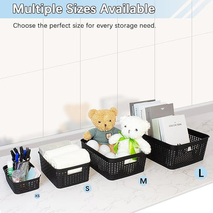 Soddeph Plastic Storage Baskets for Cabinets, Household Pantry Organization with Handle,Organizer Bins for Room,Bathrooms,Under-Sink,Kitchen (Black, S-5PACK)