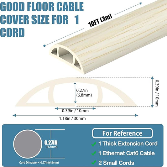 Floor Cord Covers for Wires 10FT Cable Hider Wire Cover Self Adhesive Cord Hider Floor for Offices, Homes, Workshops, Warehouses Cable Cavity 0.39" W x 0.27" H