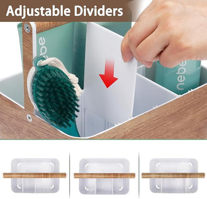 BYUNER Shower Caddy Portable for College: Devided Bathroom Caddy Shower Basket for Dorm with Handle, Plastic Bathroom Counter Organizer Storage Tote Bin for Dorm,Kitchen,Cabinet, Wood Grain